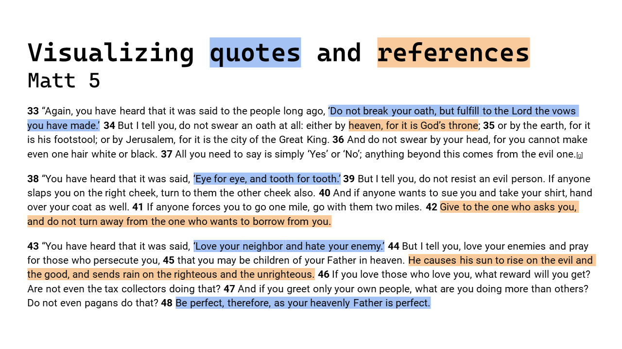 Example of text where quotes and references are highlighted differently