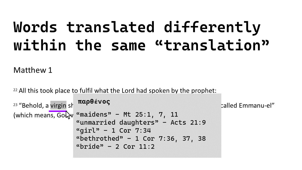 Example of how and where a different translation of the word is used