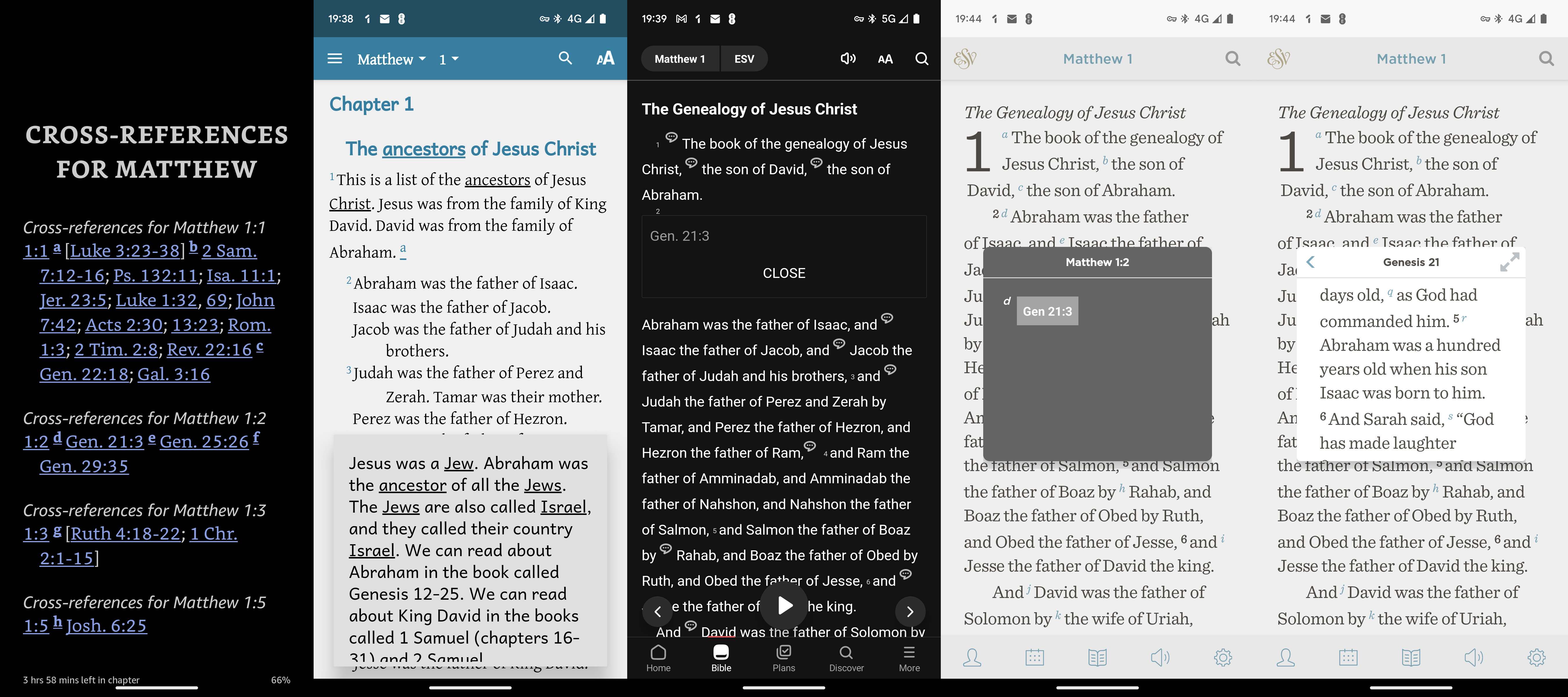 screenshots of some bible apps showing cross-references
